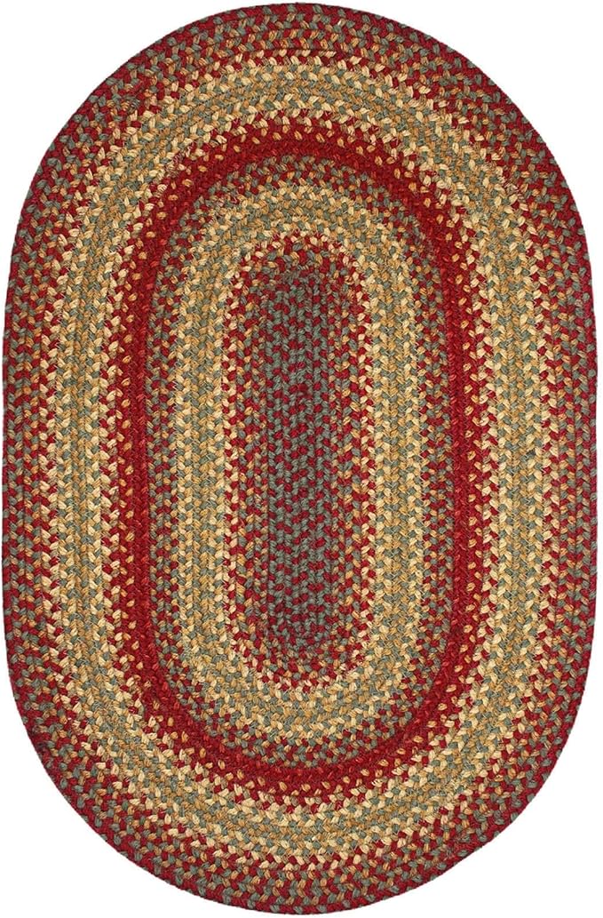 Homespice Cider Barn Cranberry Red Oval Braided Rugs, Jute, 8x10' - Perfect Country Rustic Decor for Bedroom, Living Room, Everywhere