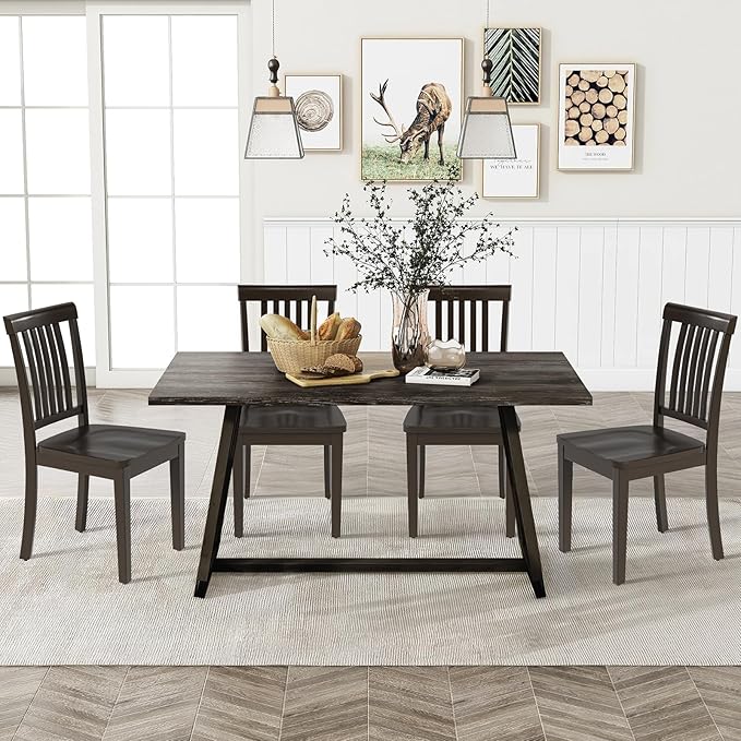 COLAMY Wooden Dining Chairs Set of 2, Solid Rubberwood Kitchen & Dining Room Chairs,Windsor Style Seating, Rustic Dining Table Chairs, Non-Slip Foot Pads, Farmhouse & Traditional Seating,Dark Brown