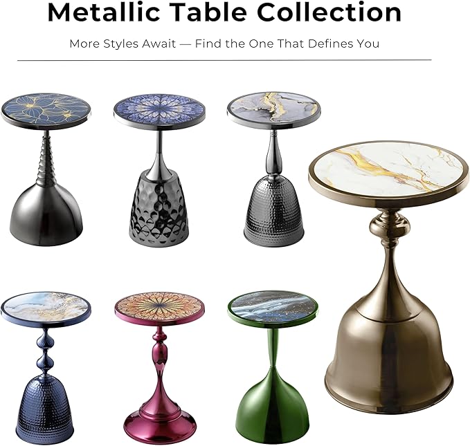 HOMES: Inside + Out Halric Modern 24" Tall Round End Table with Printed Tabletop and Iron Metal Base, Accent Furniture, Pedestal Stand for Living Room, Home Office, Black with Geometric Floral