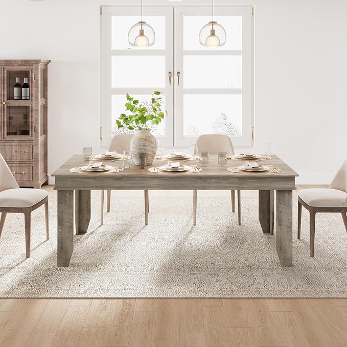GarveeHome Farmhouse Dining Table for 6-8 People, 71" Long Gray Kitchen Tables with Wooden Sturdy Frame, 6 Ft Large Rectangular Dinner Table for Living Room, Kitchen, Dining Room