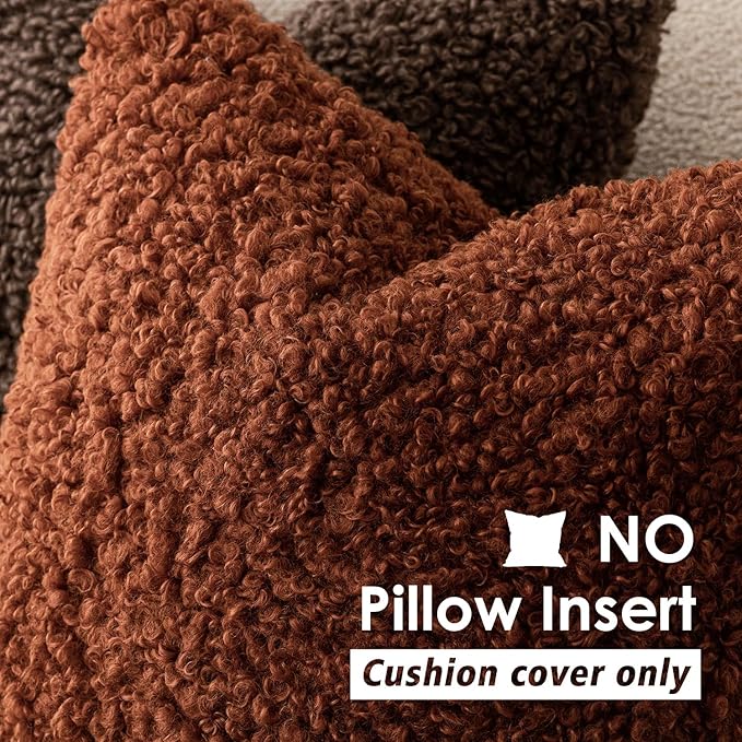 Foindtower 2 Pieces 16x16 Inch Hazel Brown,Faux Fur Throw Pillow Cover Accent Sherpa Furry Pillow Covers Fuzzy Soft Pillowcases Cozy Sheepskin Decorative Fleece Cushion Case for Bed Couch Living Room