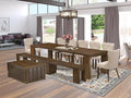 X07SI-BC8-04 - 10 Pieces Modern Dining Set contains an Extendable Rectangle Kitchen Table, 1 Coffee Table, 7 Dining Chairs and 1 Modern Bench, 39x120 Inch, Antique Walnut