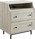 Walker Edison Florence 22 Inch 2 Drawer Open Top Side Table with USB Port - Birch