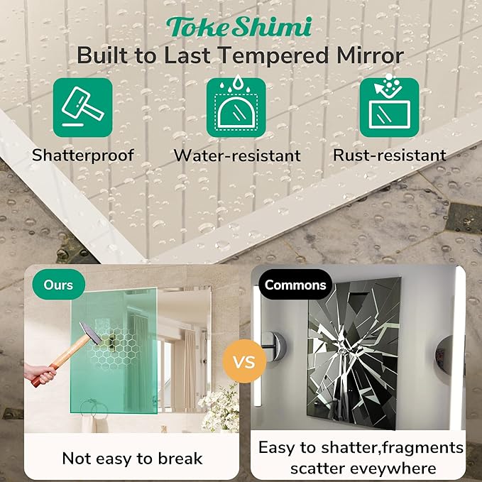 TokeShimi 55x36 Rectangle Bathroom Vanity Mirror Beveled, Tempered Frameless Wall Mirror with 1" Beveled Edge, Shatterproof Farmhouse Mirror Wall Mounted for Living Room, Entryway, Restroom