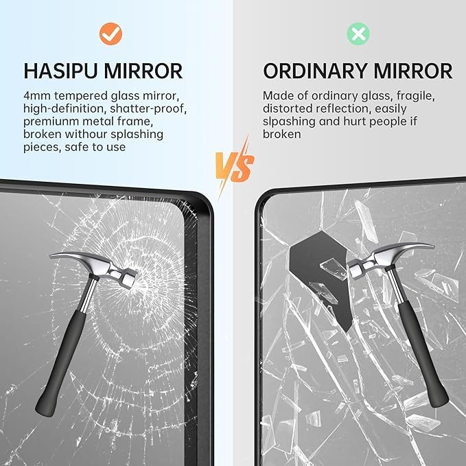 Hasipu Black Bathroom Mirror for Wall, 48 x 24 Inch Metal Framed Bathroom Mirrors for Over Sink, Rectangle Bathroom Vanity Mirror, Anti-Rust, Tempered Glass, Horizontal or Vertical