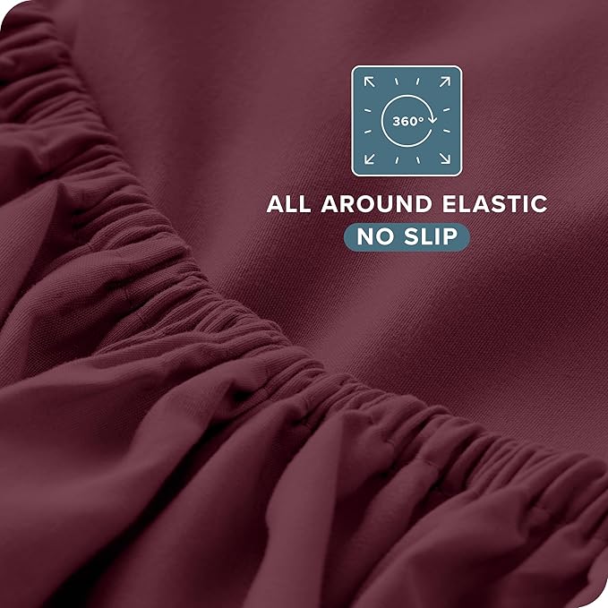 Bare Home Ultra-Soft Split Head Flex King Sheet Set - Luxury 1800 - Hydro-Brushed - Deep Pockets - Easy Fit - 4 Piece Set - Bedding Sheets & Pillowcases (Split Head Flex King, Burgundy)