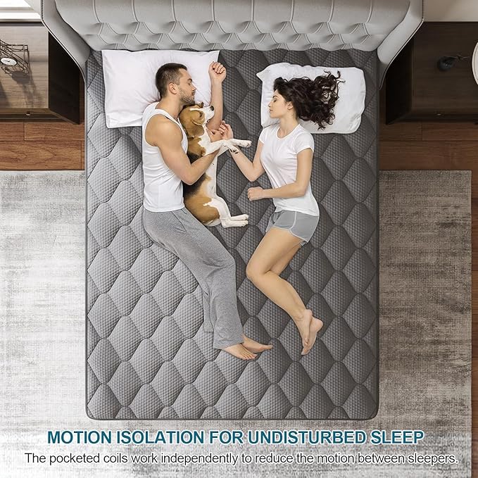 King Mattress, 10 Inch Hybrid Mattresses Grey Medium Firm for Back & Lumbar Support, 100 Night Trial, Individual Pocket Spring Mattresses for Motion Isolation & Pressure Relief