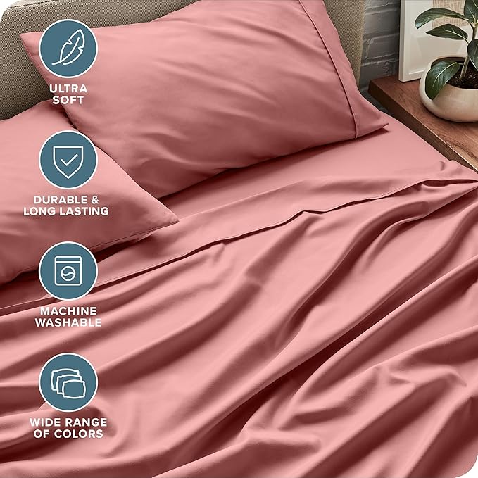 Bare Home Full XL Sheet Set - Luxury 1800 Ultra-Soft Microfiber Full Extra Long Bed Sheets - Double Brushed - Deep Pockets - Easy Fit - 4 Piece Set - Bedding Sheets & Pillowcases (Full XL, Dusty Rose)