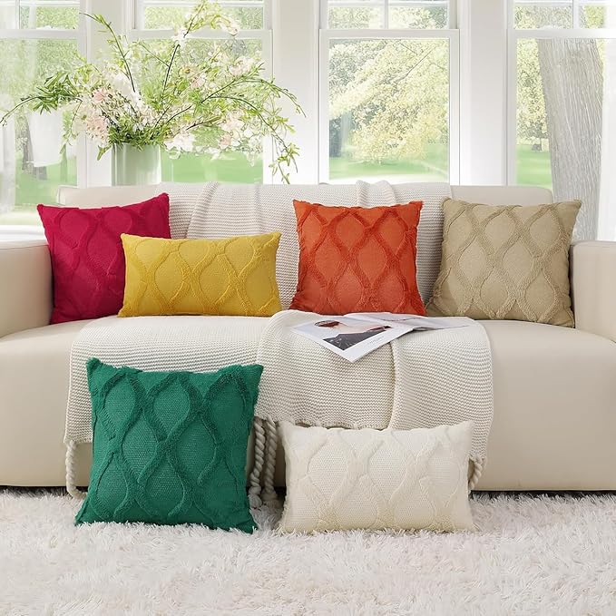 decorUhome Fall Throw Pillow Covers 22x22 Inch Set of 2, Soft Plush Faux Fur Wool Rust Couch Pillow Covers, Decorative Neutral Pillow Cases for Bed Sofa Living Room Home Decor