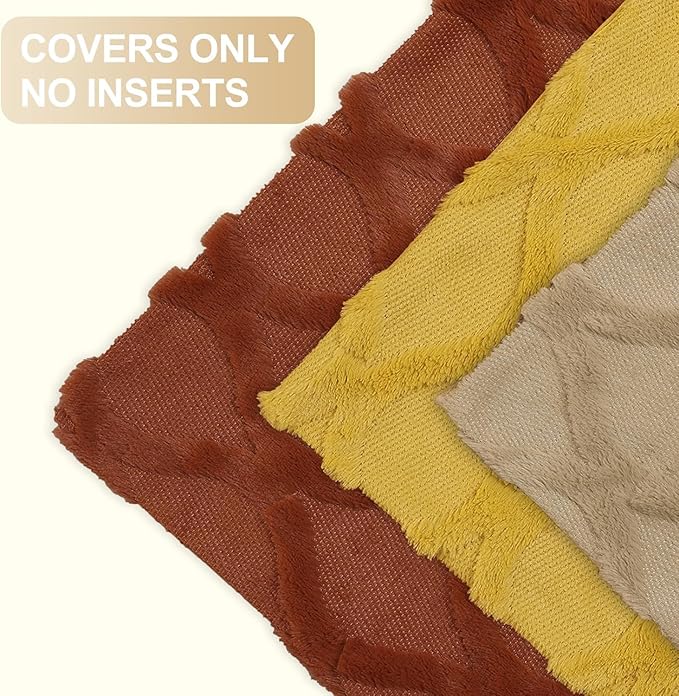 decorUhome Fall Throw Pillow Covers 26x26 Inch Set of 2, Soft Plush Faux Fur Wool Mustard Yellow Couch Pillow Covers, Decorative Neutral Pillow Cases for Bed Sofa Living Room Home Decor