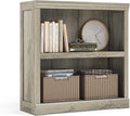 LINSY HOME 2-Tier Bookcase and Bookshelf, Small Wood Display Storage Shelves Farmhouse Bookshelf for Home Office, Living Room, Bed Room - Light Brown