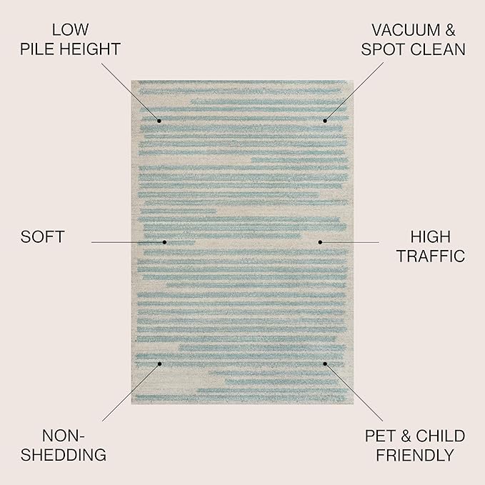 JONATHAN Y Khalil Modern Berber Stripe Cream/Turquoise Indoor Area Rug, 5x8, Contemporary, Bohemian, Easy-Cleaning for Living Room, Bedroom, Kitchen, Pet Friendly, Non-Shedding (MOH207B-5)