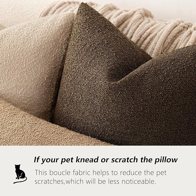 Foindtower Pack of 2 Textured Boucle Throw Pillow Covers Accent Solid Decorative Lumbar Pillow Cases Cozy Couch Cushion Case for Chair Sofa Bedroom Living Room Home Decor 12x20 Inch Chocolate