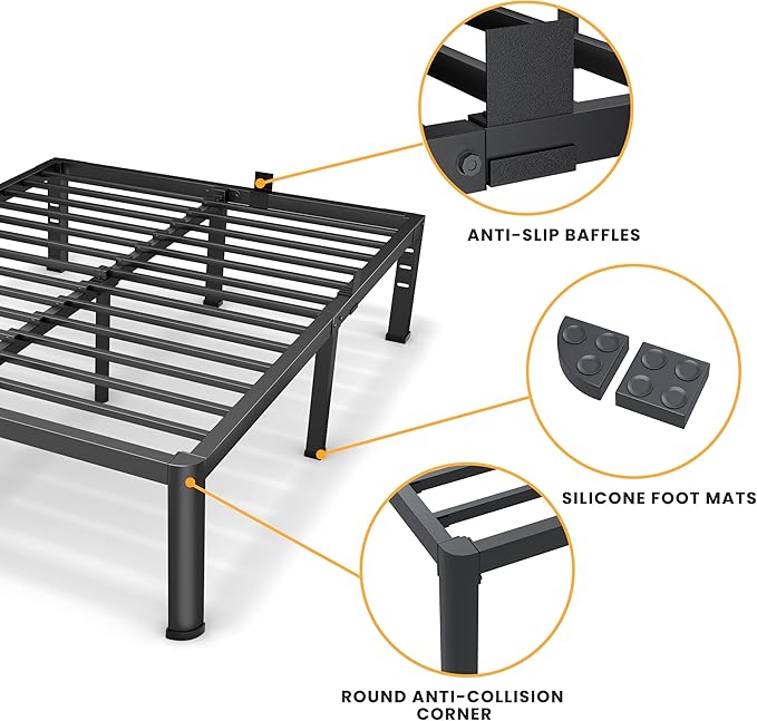18 Inch King Size Metal Platform Bed Frame with Round Corners, Storage Space Under High Bed Frame-Heavy Duty Steel Slats Support, Noise Free - Easy Assembly - No Box Spring Needed