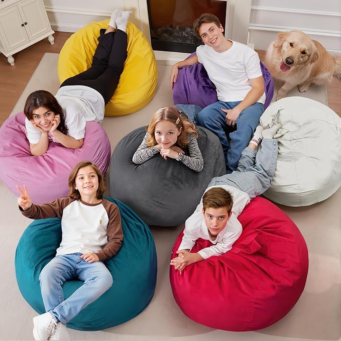 Homguava 2FT Bean Bag Chair: 2' Bean Bags with Memory Foam Filled,Comfy Beanbag Chairs Round Bean Bag Sofa with Dutch Velvet Cover-Dusty Pink