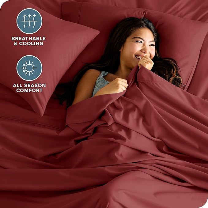 Bare Home King Sheet Set - 1800 Ultra-Soft Microfiber King Bed Sheets - Double Brushed - Deep Pockets - Easy Fit - 4 Piece Set - Bed Sheets (King, Rosewood)