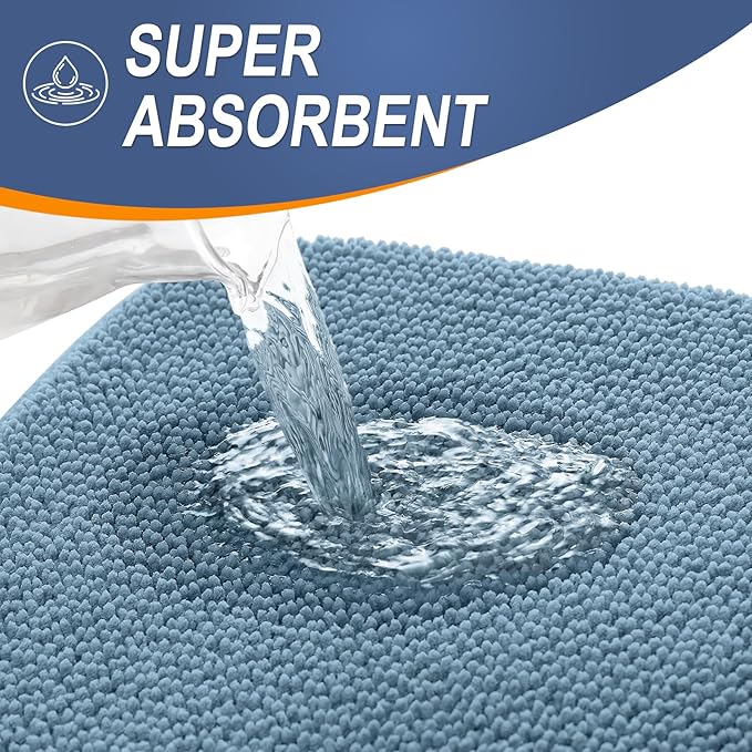 OLANLY Thick Memory Foam Bath Mat Rug 36x24, Extra Soft Absorbent Bathroom Rug, Quick Dry Bath Mats, Non-Slip, Machine Washable Carpet for Bathroom, Tub and Shower, Home Decor Accessories, Airy Blue