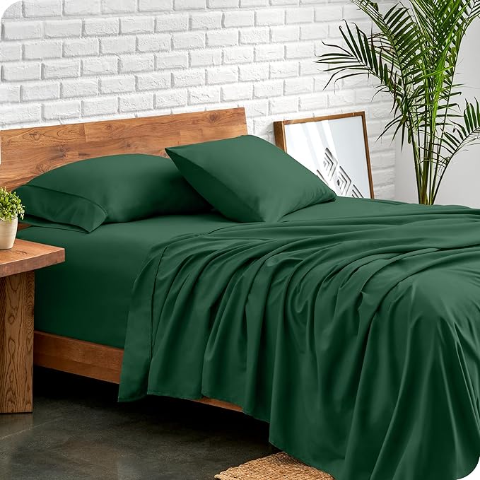 Bare Home Split California King Sheet Set - 1800 Ultra-Soft Microfiber Bed Sheets - Double Brushed - Deep Pockets - Easy Fit - 5 Piece Set - Bed Sheets (Split Cal King, Forest Green)