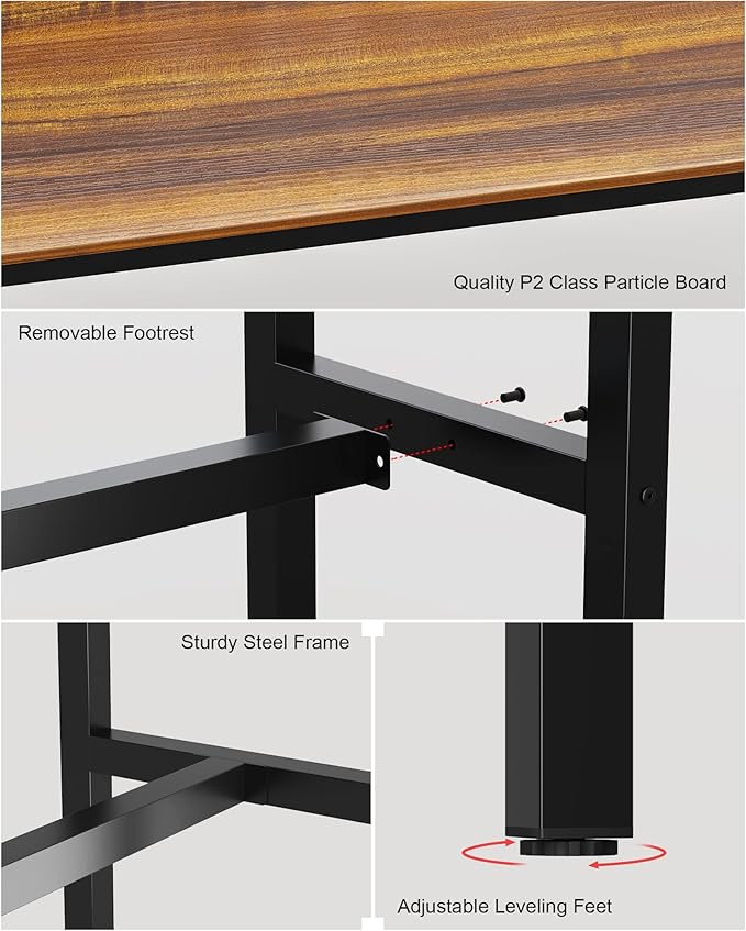 Teraves Bar Table, Bar Height Pub Table, Counter Height Table with Sturdy Metal Frame, Rectangular High Top Table for Kitchen & Dining, Living Room (39.37", Teak)