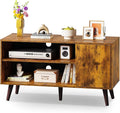 WLIVE TV Stand for 43 Inch TV, Small Entertainment Center with Storage Cabinet & Adjustable Shelves, Mid-Century Modern TV Stands for Living Room and Bedroom, 32" TV Console, Brown