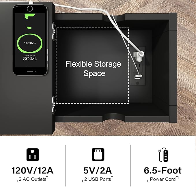 ChooChoo End Table with Charging Station, Narrow Flip Top Side Table with USB Ports & Power Outlets for Small Spaces, Bedside Table with Storage for Living Room, Bedroom, Black