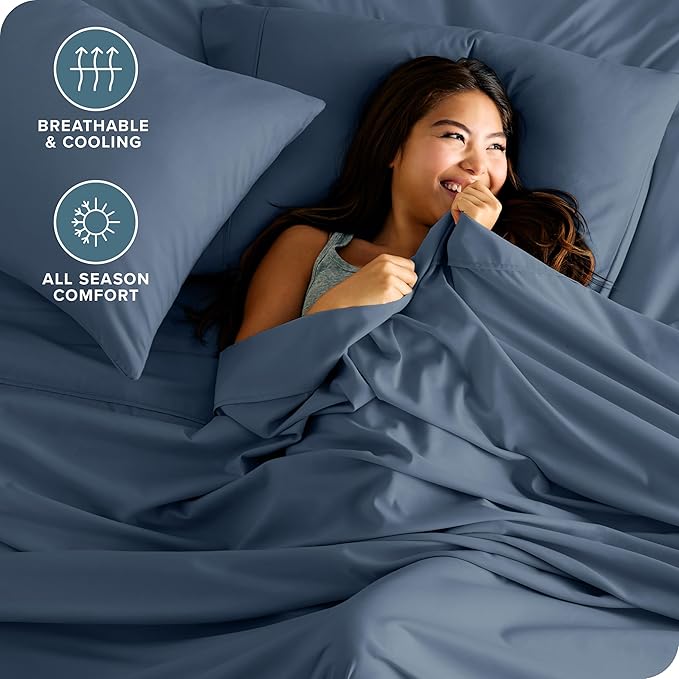 Bare Home King Sheet Set - Luxury 1800 Ultra-Soft Microfiber King Bed Sheets - Double Brushed - Deep Pockets - Easy Fit - 4 Piece Set - Bedding Sheets & Pillowcases (King, Bering Sea)