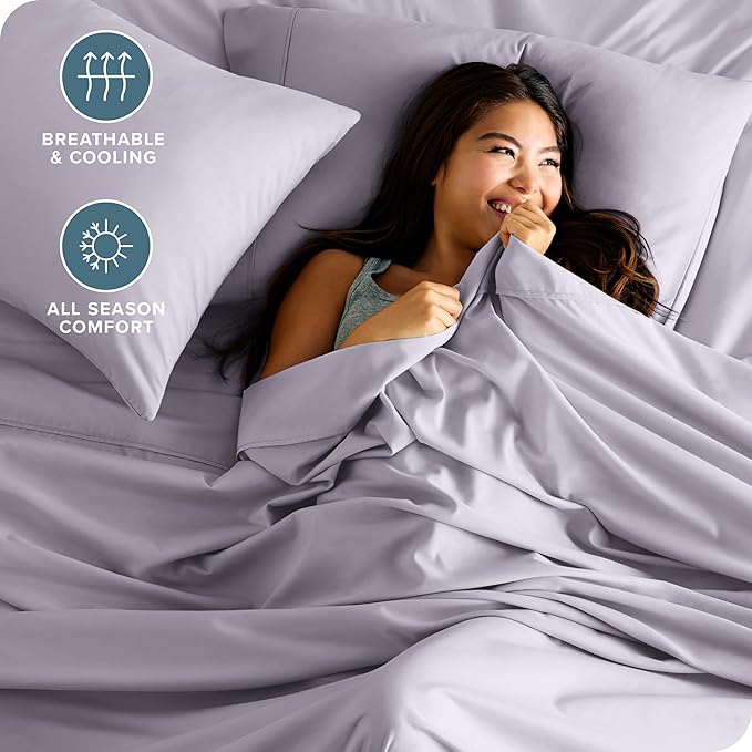 Bare Home Queen Sheet Set - 1800 Ultra-Soft Microfiber Queen Bed Sheets - Double Brushed - Deep Pockets - Easy Fit - 4 Piece Set - Bed Sheets (Queen, Light Lavender)