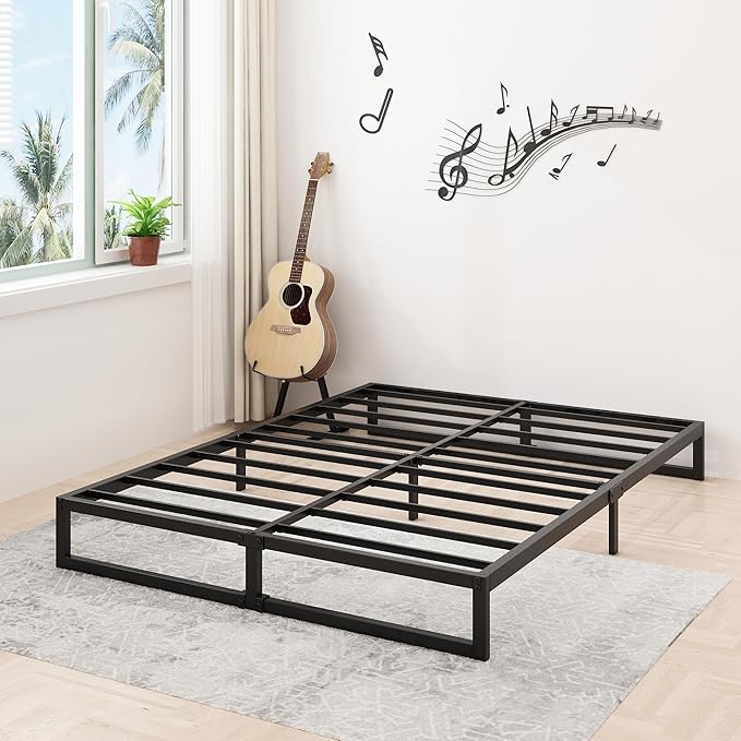 8 Inch Full Bed Frame No Box Spring Needed, Heavy Duty Metal Platform Beds with Sturdy Steal Slats for Mattress Foundation, Easy Assembly, Noise Free, Black