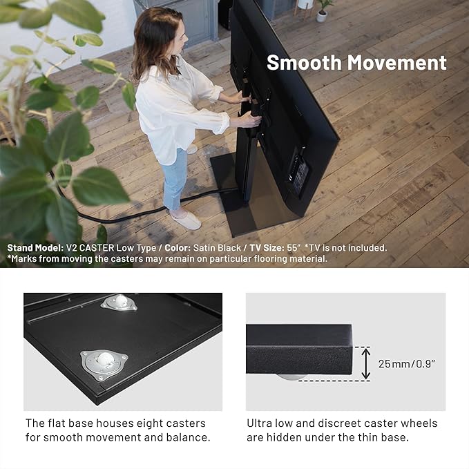 WALL V2 Caster Low Type | Minimalist Rolling TV Stand for 32–60 Inch | Walnut | Portable, Space Saving, Height Adjustable, No Drill | for Living Room and Bedroom | Japanese Design & Engineering