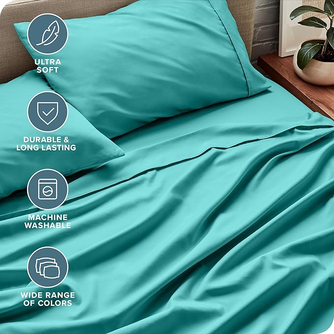 Bare Home Split King Sheet Set - 1800 Ultra-Soft Microfiber Bed Sheets - Double Brushed - Deep Pockets - Easy Fit - 5 Piece Set - Bed Sheets & Pillowcases (Split King, Turquoise)