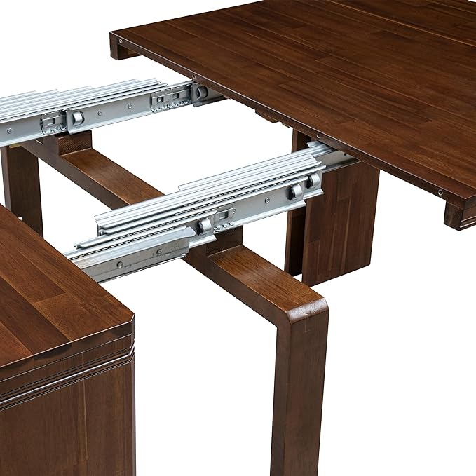 X07FO-B08-18 - 9 Pieces Dining Set Includes an Extendable Rectangle Kitchen Table, 7 Dining Chairs and 1 Modern Bench, 39x120 Inch, Antique Walnut
