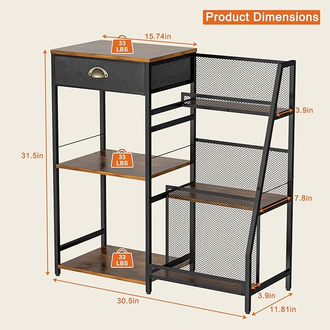 Liquor Cabinet Bar for Home with Drawer, 3-Tier Wine Rack Freestanding Floor and Wine Shelf with Step Design for Whiskey, Spirits, Vintage Mini Bar for Kitchen Apartment