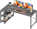 Huuger L Shaped Desk, 55 Inches Computer Desk with Reversible Storage Shelves, for Gaming Corner Home Office Writing Study, Metal Frame, Gray