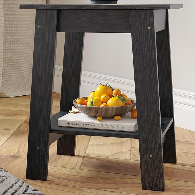 End Table with Double Storage Shelves, Small Space Side Table for Farmhouse Bedroom, Studio Apartment, Entryway， Brown