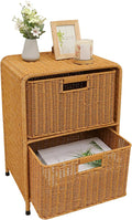 myHomeBody Wicker Nightstand with Drawers, Bed Side Table Bedroom, End Table with Storage, Small Storage Cabinet, Drawers for Bedroom, Latte