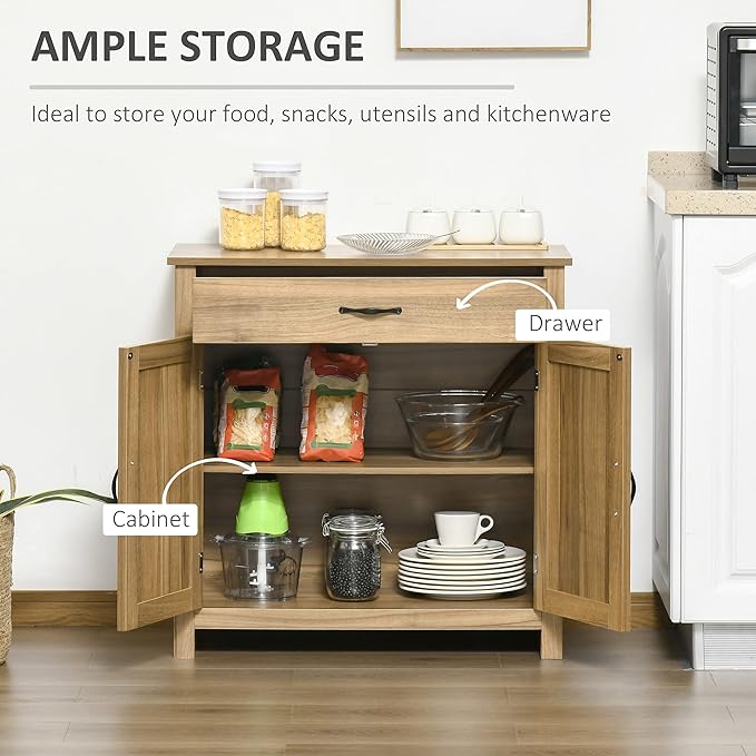 HOMCOM Farmhouse Sideboard Buffet Cabinet, Barn Door Coffee Bar Cabinet with Drawer and Adjustable Shelf, for Living Room, Entryway, Natural Wood Effect