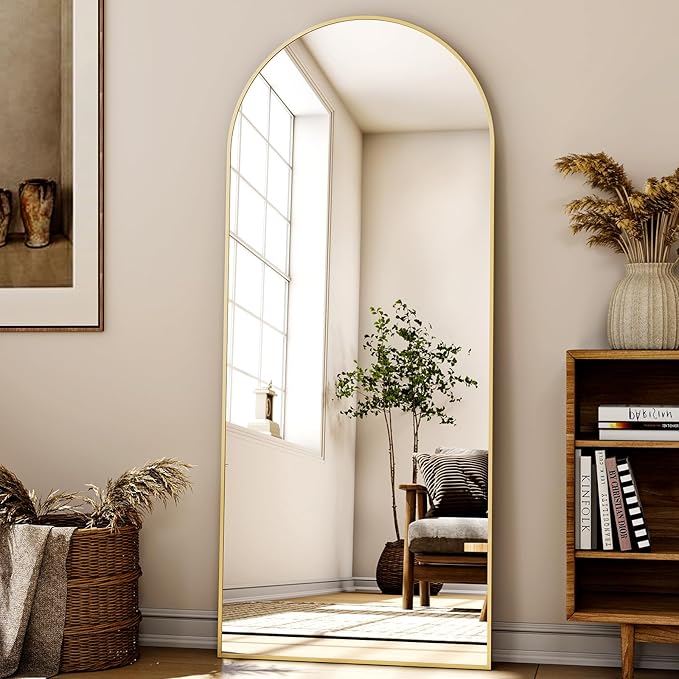 24x68 Arched Full Length Mirror Floor Mirrors with Aluminum Alloy Frame Free-Standing Wall Mounted Floor Mirrors or Large Dressing Mirror, Gold Mirror Full Length