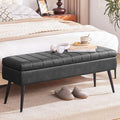 CUYOCA Storage Ottoman Bench, 43.5" Faux Leather Upholstered Entryway Bench, Long Ottoman with Storage for Living Room, Support 660lbs - Black