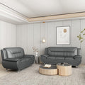 Container Furniture Direct Michael Modern Faux Leather Upholstered Stainless Steel Legs Living Room Sofa, Loveseat, Sleek Gray