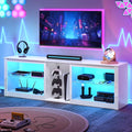 Clikuutory 63 inch High Gloss LED TV Stand for 50 55 60 65 70 75 inch TV, Gaming Entertainment Center for PS5, TV Cabinet with Glass Shelves for Living Room, Bedroom, Bright White
