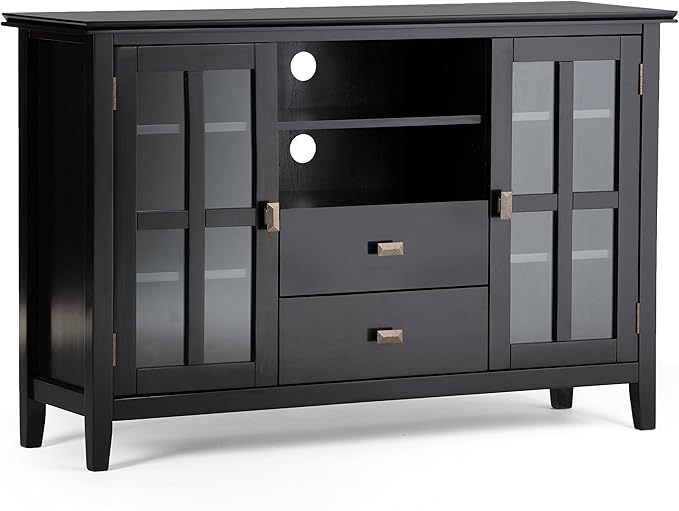 SIMPLIHOME Artisan SOLID WOOD 53 Inch Wide Transitional TV Media Stand in Black for TVs up to 60 Inches, For the Living Room and Entertainment Center