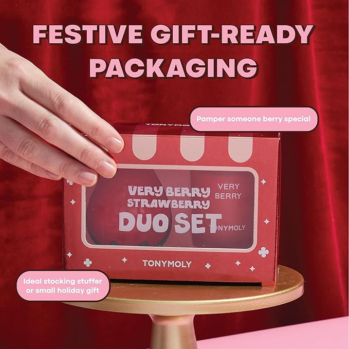 TONYMOLY Very Berry Strawberry Valentine’s Day Gift Set – Hydrating Hand Cream with Sweet Fruity Scent & Limited-Edition Strawberry Candle, Self-Care & Galentine’s Gift for Women