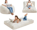 Hobestluk Bean Bag Chair Convertible Beanbag Chairs for Adults, 3 in 1 Bean Bags with Plush Chevron Cover, Adult Bean Bag Chair for Living Room, Bedroom (White, Twin)