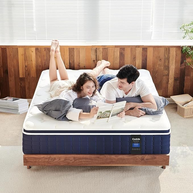 Coolvie 12 Inch King Size Mattress, Firm Feel Fiberglass Free Hybrid Mattress for Extra Lumbar & Hip Support, Cooling Knit Fabric Cover- King Mattress in a Box, CertiPUR-US® Certified foam-80x76x12