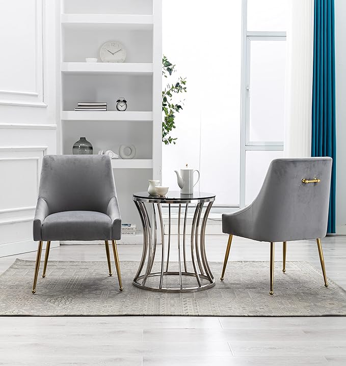 Velvet Dining Chairs, Furniture Collection Modern Contemporary Upholstered with Polished Gold Metal Legs, Set of 4(Light Grey)