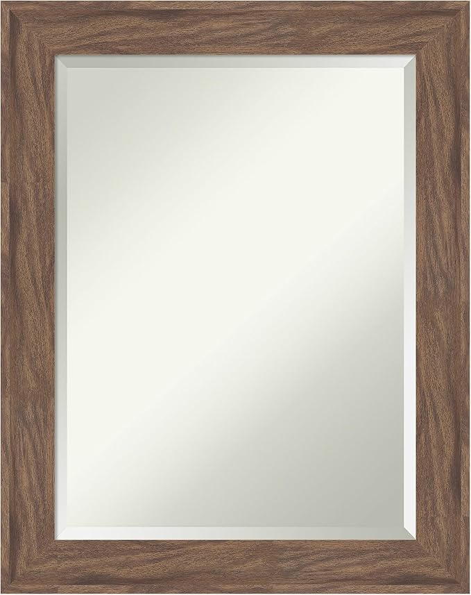 Amanti Art Brown Wall Mirror 29x23 Pia Medium Brown Rectangle Bathroom Mirror for Wall Decor Living Room, Medium Casual Frame, Hangs Horizonally and Vertically, Bathroom Decor, Beveled Edge