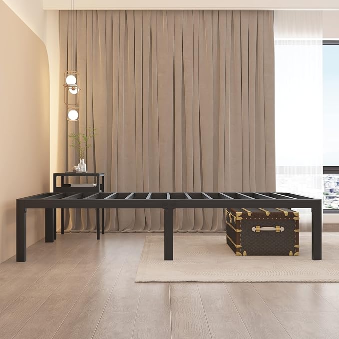 MAF 16 Inch Twin Bed Frames with Round Corner Legs Mattress Slide Stopper No Box Spring Needed Heavy Duty Metal Platform Bed Frame Under-Bed Storage Space, 3000 LBS Steel Slats Support