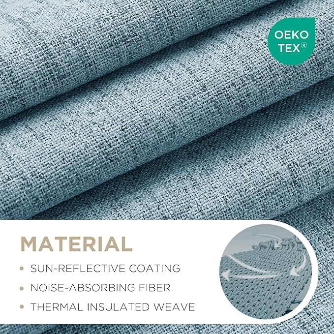 Joydeco 100% Blackout Curtains for Bedroom - Natural Linen Curtains 63" L Long, Thermal Insulated 2 Panels Sky Blue Light Blocking Drapes, Rod Pocket & Back Tabs, Darkening Privacy for Living Room