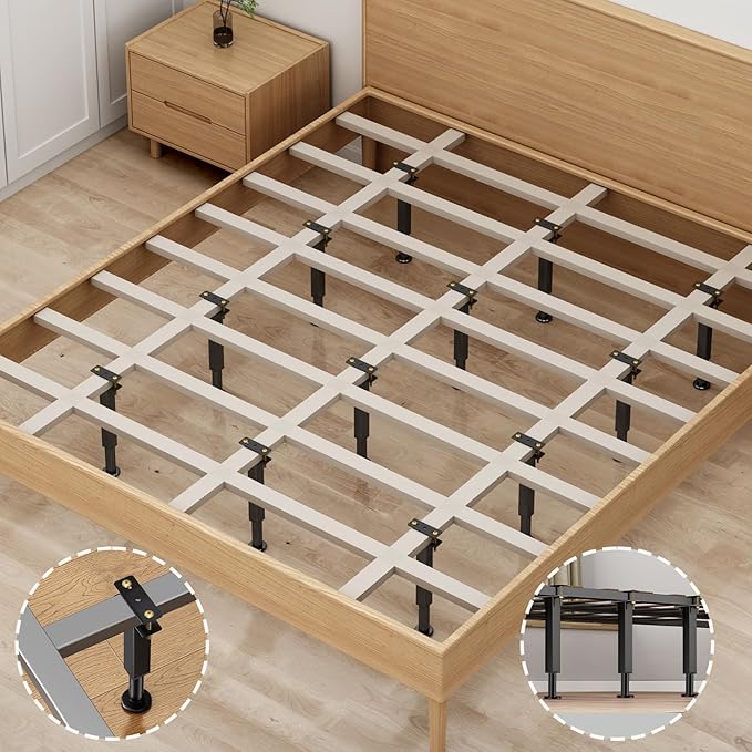 4PCS Adjustable Height Bed Support Legs, 7.3-12 In, Metal Heavy Furniture Legs with Rubber Non-Slip Base for Sofa/Cabinet/Couch/Dresser/Table, Furniture Feet Replacement for King Queen Bed Frame Slat