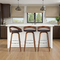 Armen Living Sonia 26" Counter Height Swivel Brown Faux Leather and Walnut Wood Bar Stool - Set of 4